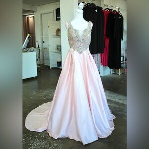 Juliet Couture Blush Pink Pageant Gown | Custom Rhinestone Bodice |One-of-a-Kind